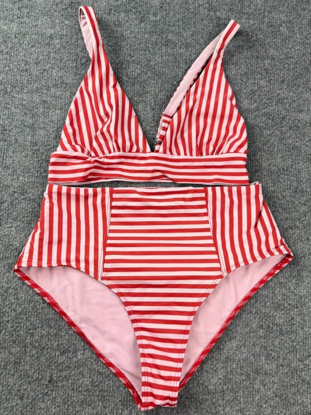 Xirena Swim Bikini Set Women Small Red Pink Striped High Waist Two Piece USA